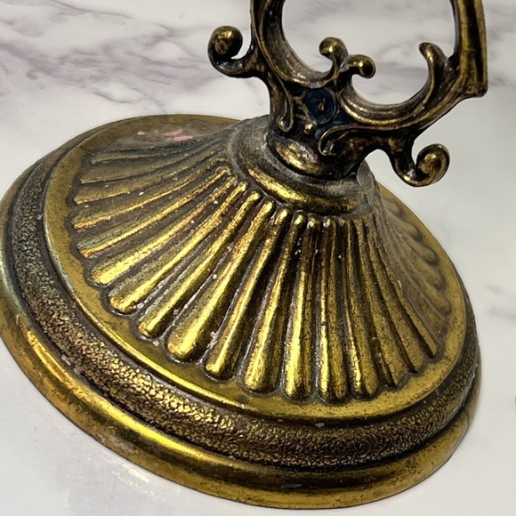 Vintage Mini Metal Candelabra - Art Nouveau Gold-Tone Taper Candle Holders Italy - Picture 2 of 8